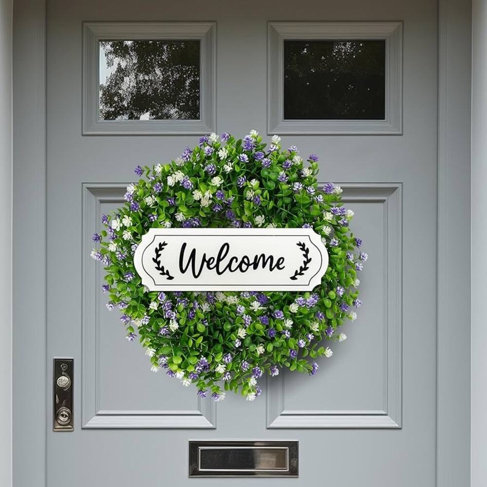 Artificial Blue Camellia Welcome Wreath 19 Inch